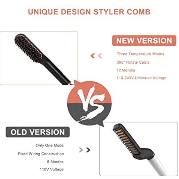 NIB Electric Beard Straightener Brush 3 Heat Settings Ceramic Plates Lightweight - Picture 5 of 10